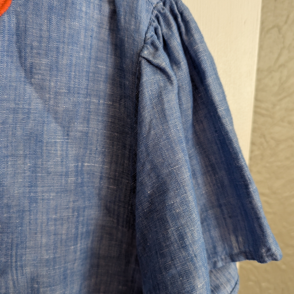 Talbots Blue Chambray Tropical Embroidered Blouse - Picture 6 of 7